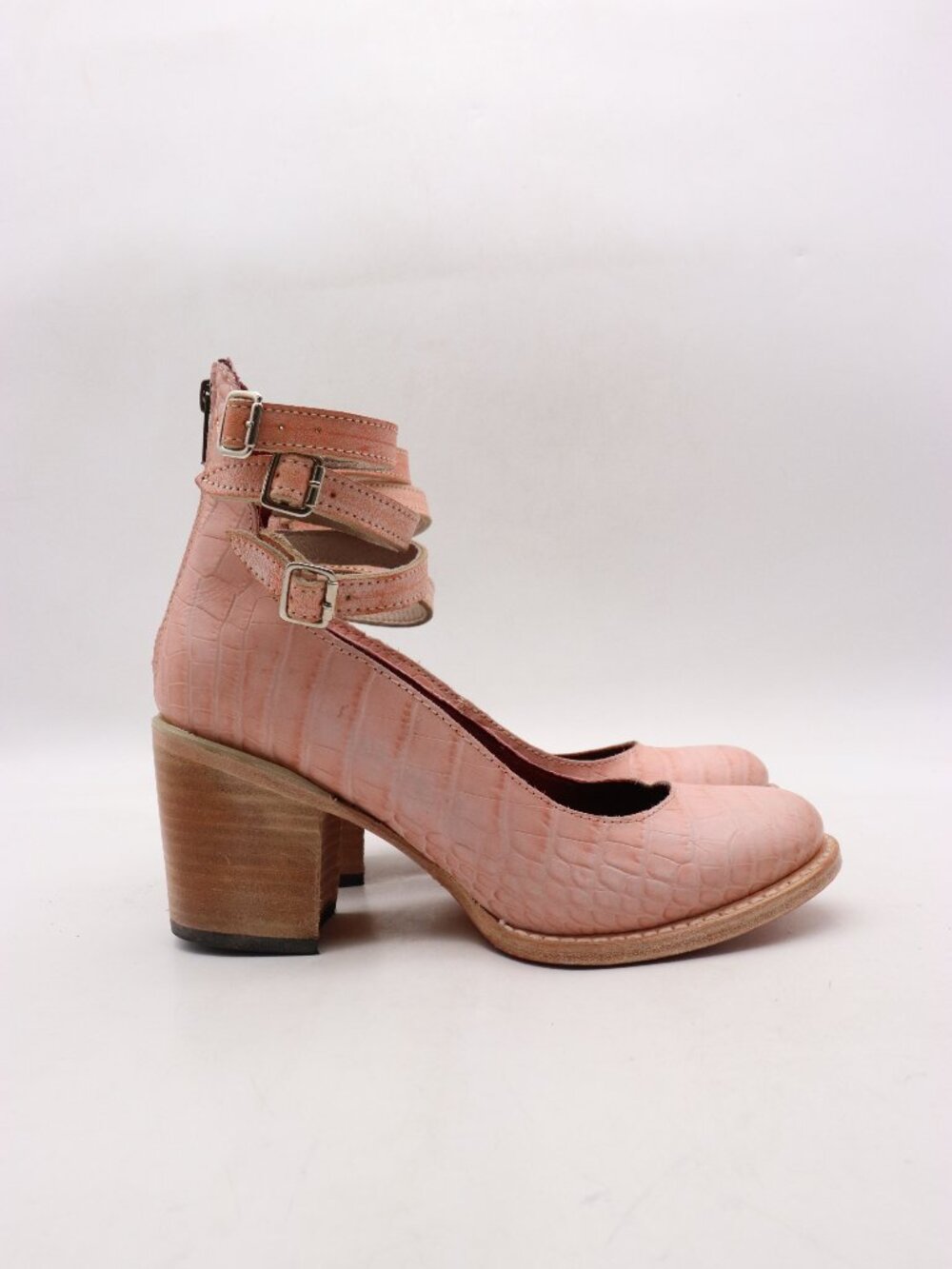 Freebird Randi Women's 8 Ankle Strap Pink Croc Embossed Leather Zipper Buckle